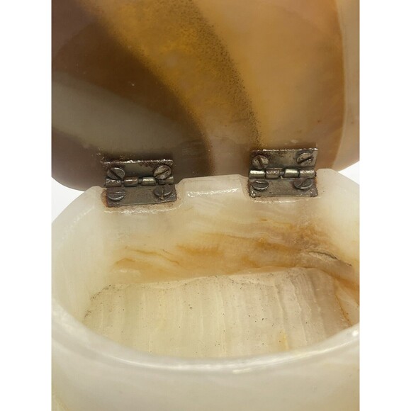 Vintage Onyx Carved Seashell Hindged Footed Trinket Jewelry Stash Box - Picture 9 of 9